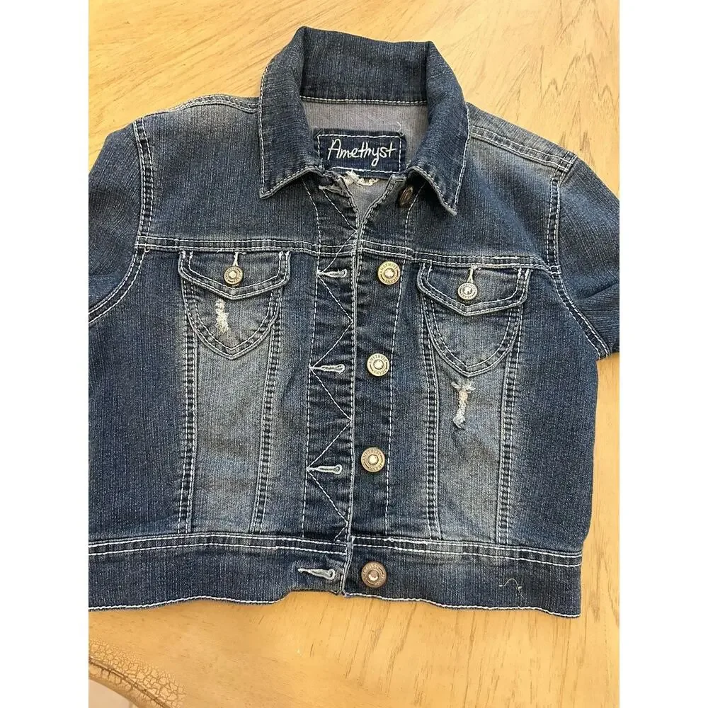 Y2K Cropped Jean Jacket Women's S Western Rhinestone Bling Sexy Hipster Country